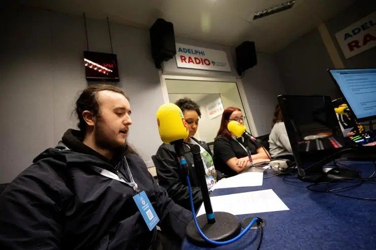 image of students in recording studio image of students in recording studio