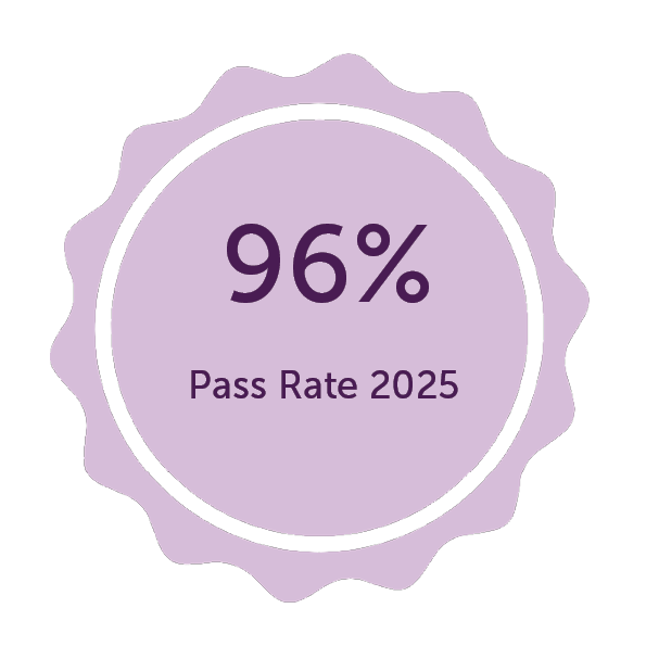 Graphic reading 96% pass rate 2025 Graphic reading 96% pass rate 2025